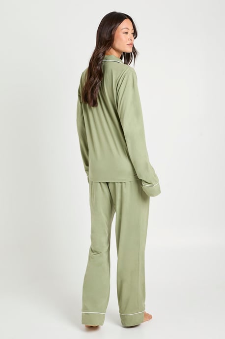 Tall Jersey Piping Detail Long Sleeve Shirt & Trouser Pyjama Set - Image 4