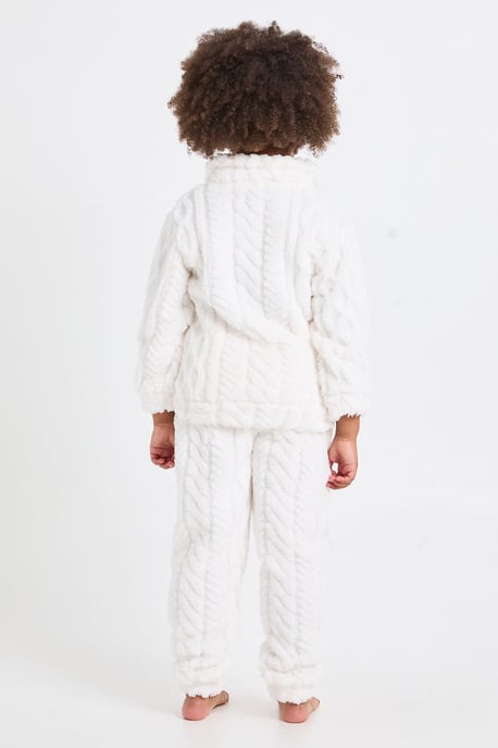 Kids Matching Family Cable Knit Fleece Zip-Up Sweatshirt & Trousers Lounge Set - Image 2