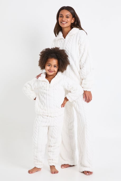 Kids Matching Family Cable Knit Fleece Zip-Up Sweatshirt & Trousers Lounge Set - Image 3