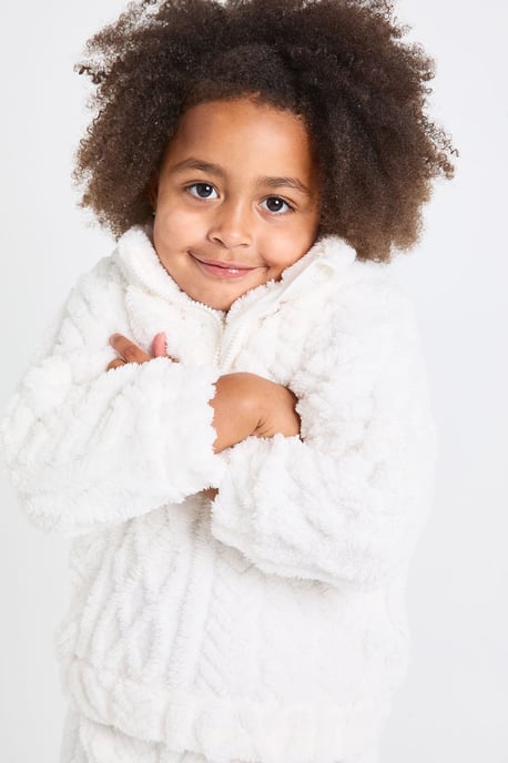 Kids Matching Family Cable Knit Fleece Zip-Up Sweatshirt & Trousers Lounge Set - Image 4