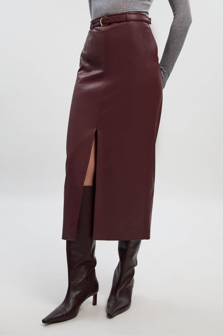 Faux Leather Tailored Midi Pencil Skirt - Image 2
