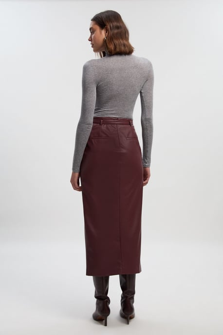 Faux Leather Tailored Midi Pencil Skirt - Image 4