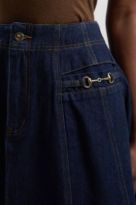 Denim Snaffle Full Midi Skirt - Image 3