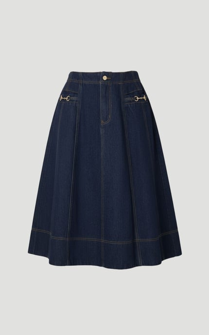 Denim Snaffle Full Midi Skirt - Image 4