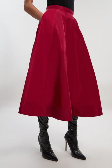 Tall Drama Taffeta Rosette Woven Midi Skirt - Image 2