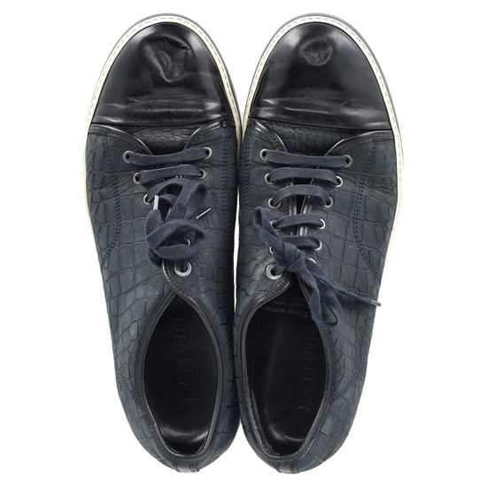 Lanvin DBB1 Skor i marinblått läder med krokodilpr prägel - Image 3