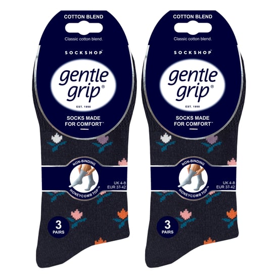 6 Pack Ladies Non Elastic Loose Top Patterned Cotton Rich Socks - Image 2