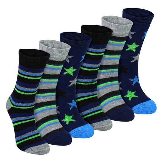 6 Pairs Boys Warm Bed Socks | Stripes & Stars Patterned Breathable Socks - Image 1