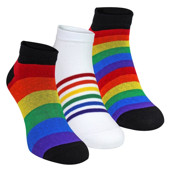 3 Pack Mens Ladies Rainbow Trainer Cotton Socks Bright Colourful Striped Socks - Image 1