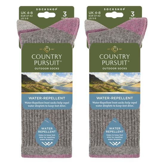 6 Pairs Ladies Water Repellent Midweight Outdoor Socks for Hiking & Walking - Image 2