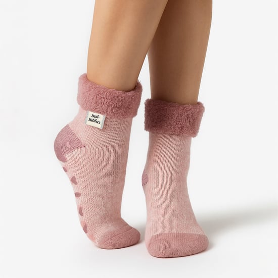Damer Gossiga Fuzzy Snelast Strumpor med Fjäderkant - Image 3