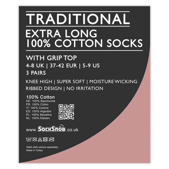 Ladies 3 Pack Knee High 100% Cotton Soft Breathable Socks - Image 2
