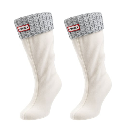 Hunter Mini Cable Tall White/Grey Boot Socks - Image 1