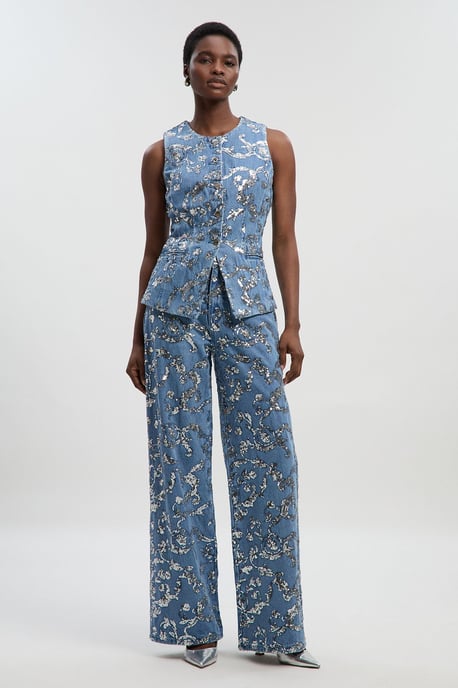 Sequin Denim Wide Leg Jeans - Image 1