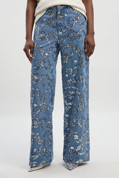 Sequin Denim Wide Leg Jeans - Image 3