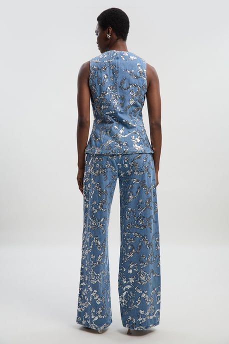 Sequin Denim Wide Leg Jeans - Image 5