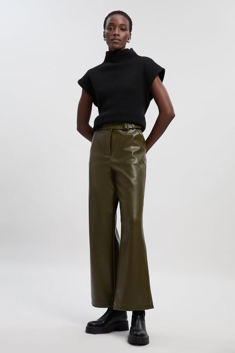 Faux Leather Belt Detail Trousers - Image 1