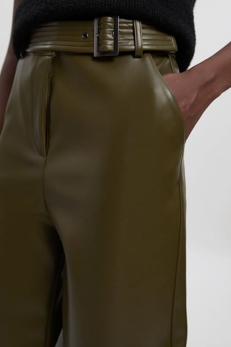Faux Leather Belt Detail Trousers - Image 3