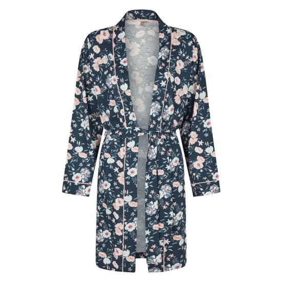 By Louise Dames kimono ochtendjas donkerblauw gebloemd - Image 1