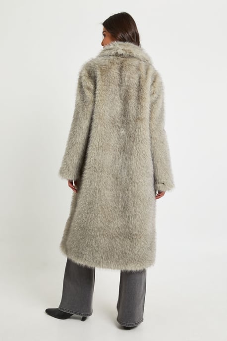 Collared Button Up Midaxi Fur Coat - Image 2