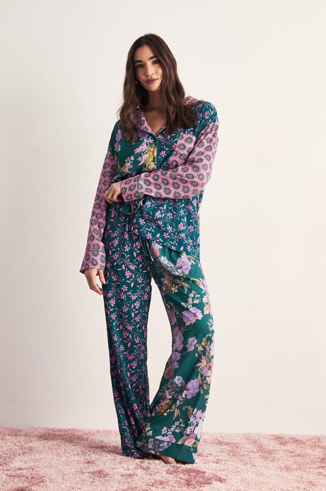 Floral Splice Print Trouser Pajama Set - Image 2