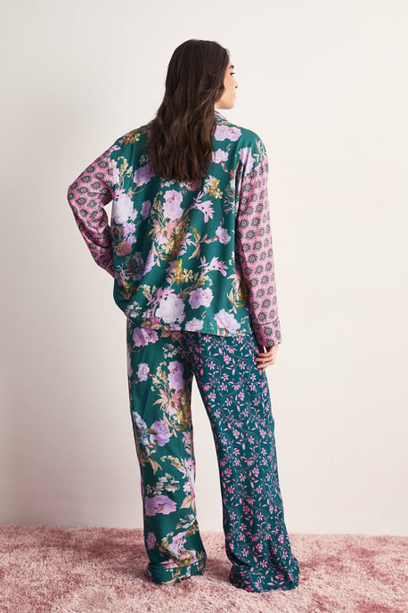 Floral Splice Print Trouser Pajama Set - Image 4