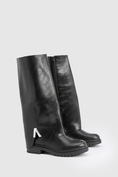 Chunky Hardware Detail Fold Over Knee High Boots - Image 2