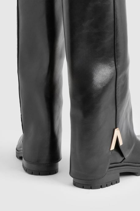 Chunky Hardware Detail Fold Over Knee High Boots - Image 4
