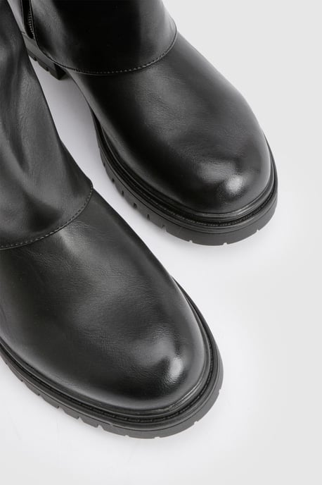 Chunky Hardware Detail Fold Over Knee High Boots - Image 5