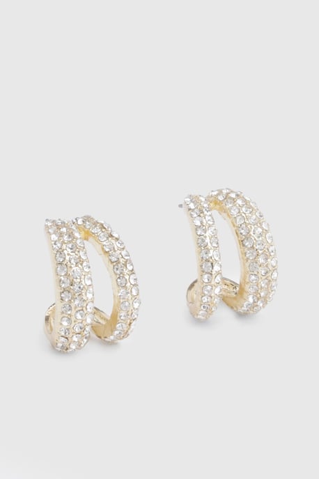 Mini Embellished Double Hoop Earrings - Image 2