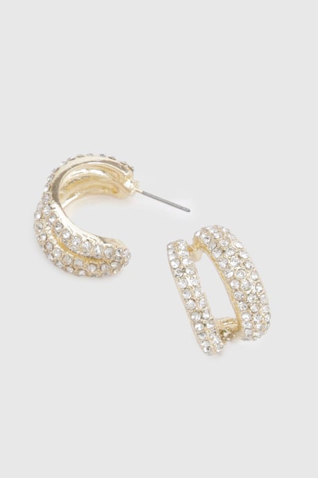 Mini Embellished Double Hoop Earrings - Image 3