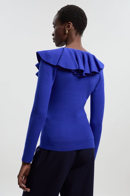 Compact Wool Look Ruffle V Neck Knit Top - Image 4