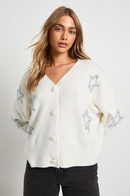Star Tinsel Print Oversized Knitted Cardigan - Image 3