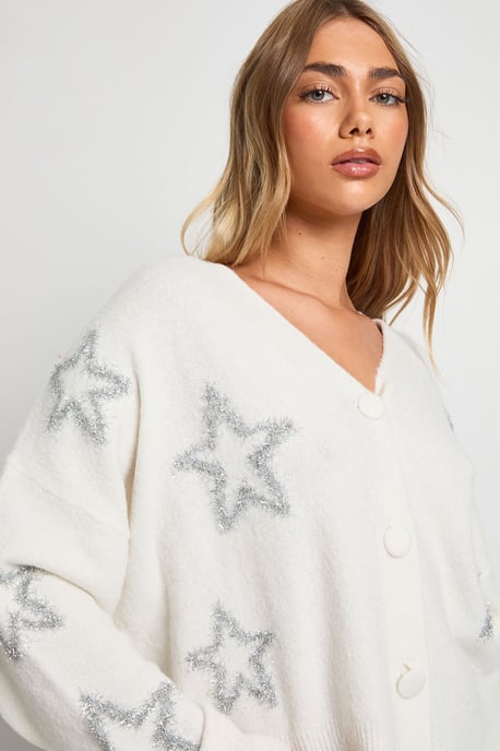 Star Tinsel Print Oversized Knitted Cardigan - Image 4