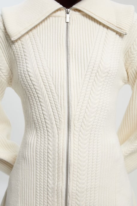 Cable Knit Balloon Sleeve Peplum Zip Through Cardigan - Image 3