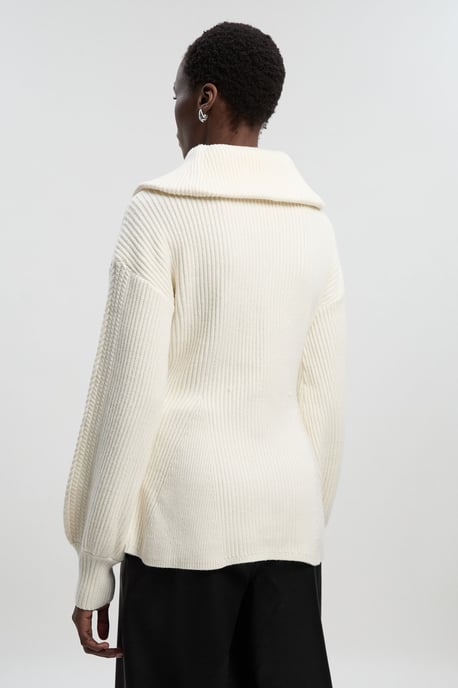 Cable Knit Balloon Sleeve Peplum Zip Through Cardigan - Image 4