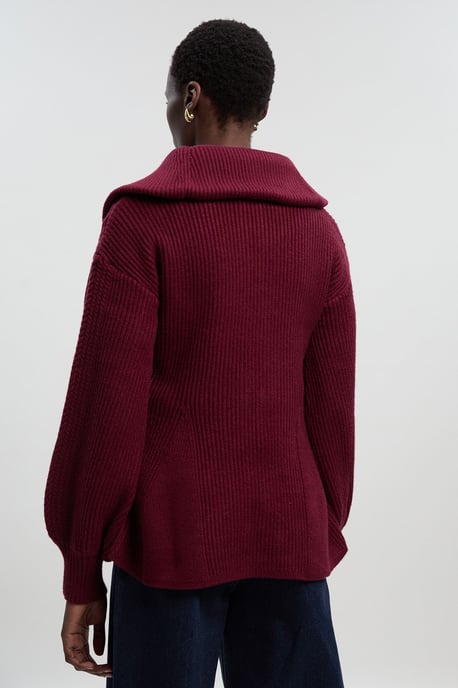 Cable Knit Balloon Sleeve Peplum Zip Through Cardigan - Image 4