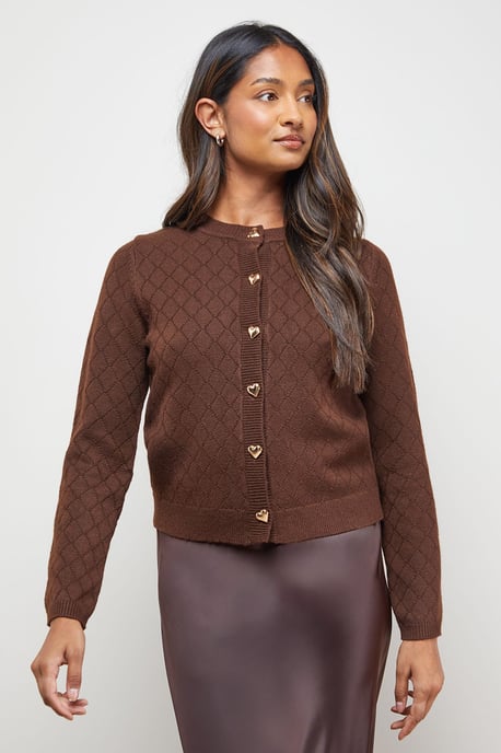 Heart Button Crew Neck Cardigan - Image 4