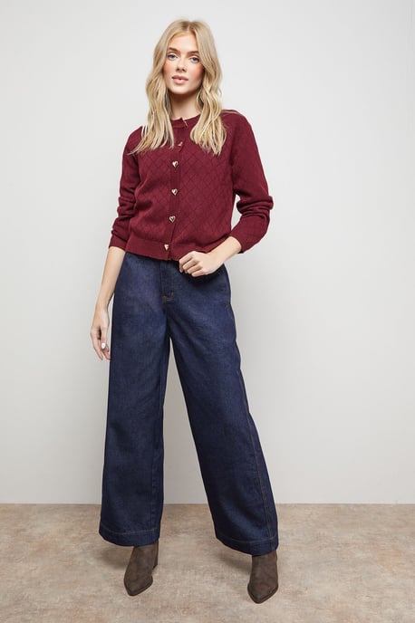 Heart Button Crew Neck Cardigan - Image 2