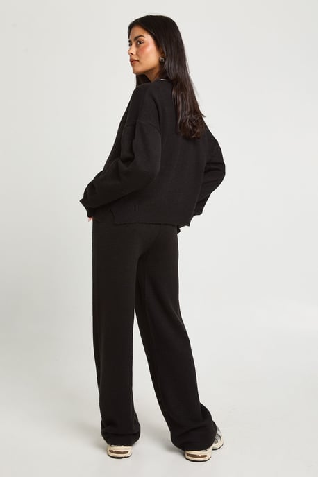 Crew Neck Knitted Boxy Cardigan and Wide Leg Trouser Co-Ord - Image 2