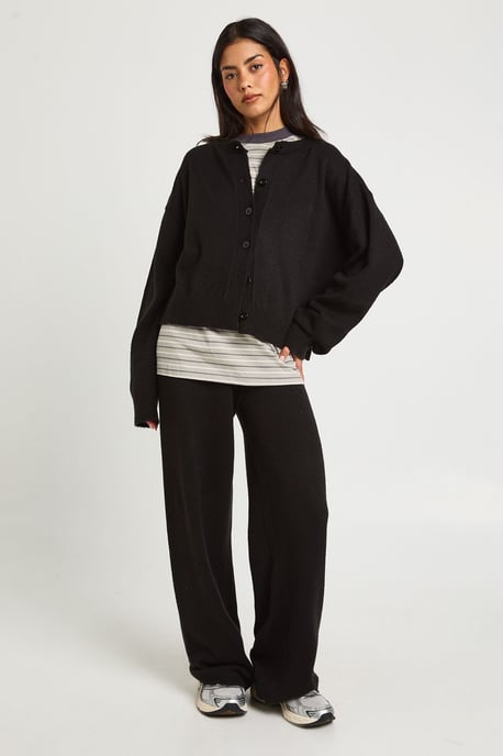 Crew Neck Knitted Boxy Cardigan and Wide Leg Trouser Co-Ord - Image 3