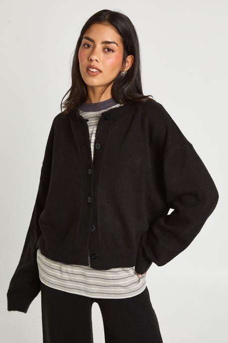 Crew Neck Knitted Boxy Cardigan and Wide Leg Trouser Co-Ord - Image 4