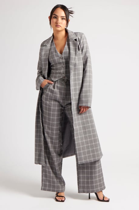 Check Longline Duster Coat - Image 1