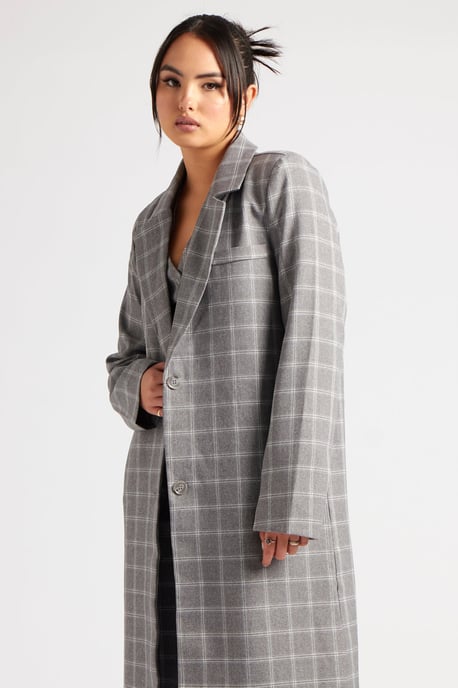 Check Longline Duster Coat - Image 3