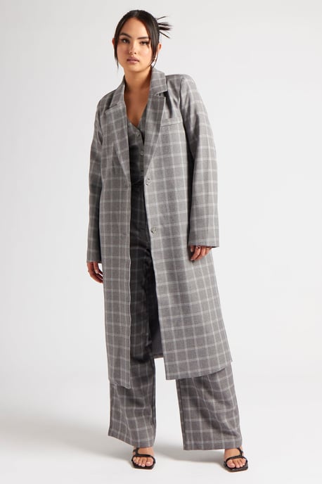 Check Longline Duster Coat - Image 4