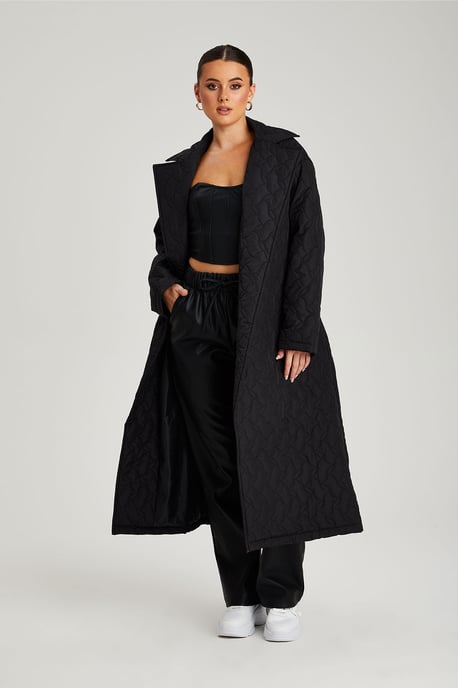 Black Longline Puffer Jacket - Image 1