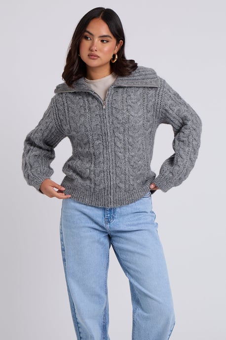 Chunky Cable Zip Up Cardigan - Image 2
