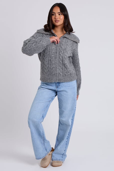 Chunky Cable Zip Up Cardigan - Image 3