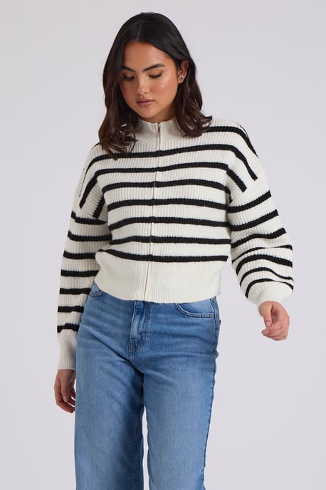 Stripe Zip Ribbed Cardigan - Image 2
