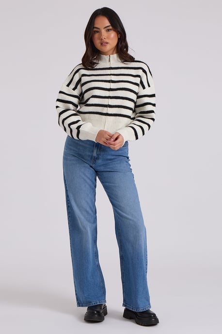 Stripe Zip Ribbed Cardigan - Image 3